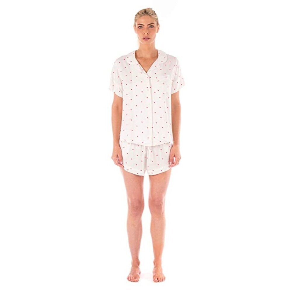 Plush Ultra Soft Size S Heart Print PJ White Red Pajama Set Shorts Button Front